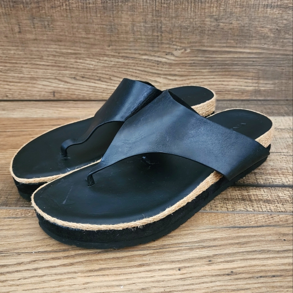 Vince Women's Fatima Leather Thong Sandal Comfortable Casual Flip-Flop Black 10